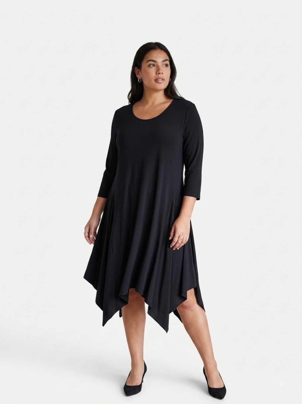 Sympli Black Asymmetrical Hem Dress 14 Goth Minimalist Travel Jersey Lagenlook